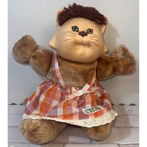 Vintage 1983 Cabbage Patch Kids Koosas Plush Cat Brown Plaid Dress Coleco 80s